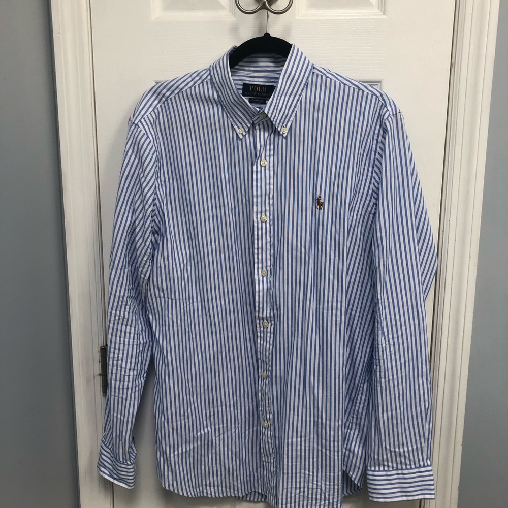 Polo Ralph Lauren Men's Classic Fit Blue White Stripes Button Down L Flesh Pony